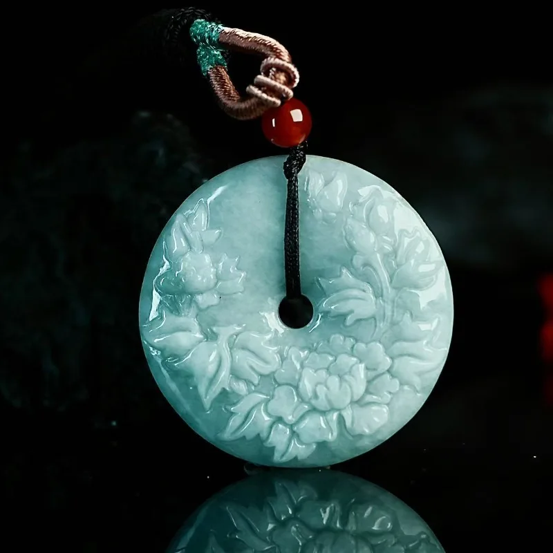 Colgante de Nudo Ping An de Esmeralda Natural Genuina con Flor de Semilla de Hielo, Collar de Jadeíta, Amuleto de Joyería de Diseño de Lujo Vintage para Mujer, Amuleto de la Suerte