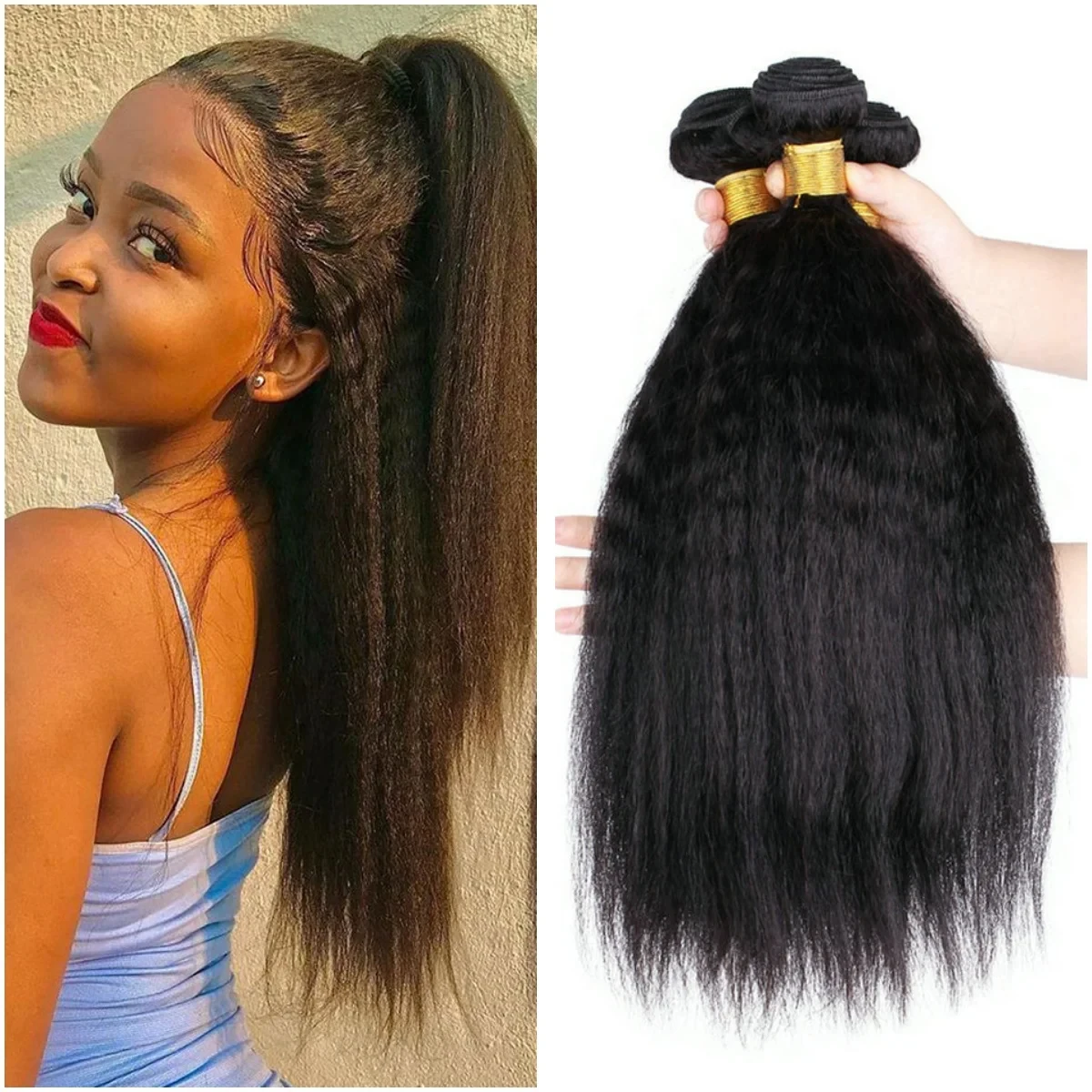 

Наборы натуральных волос Kinky Straight: 1, 3, 4 пучка, оригинальные 100% человеческие волосы для наращивания Yaki Weave