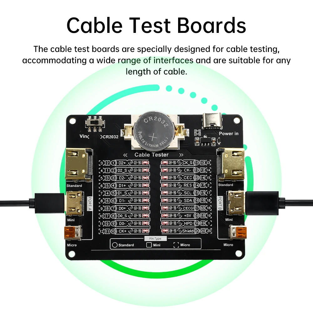 USB Cable Test Board with LED indicator for standard  Mini Micro A-type B-type detection of Short Circuit On-Off Switching