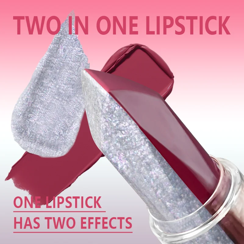 1PC Sexy Glitter Two-tone Lipstick Matte Lipsticks Cosmetics Easy to use Lip Tint Makeup Lip Rose Red High Pigment Lip Glaze