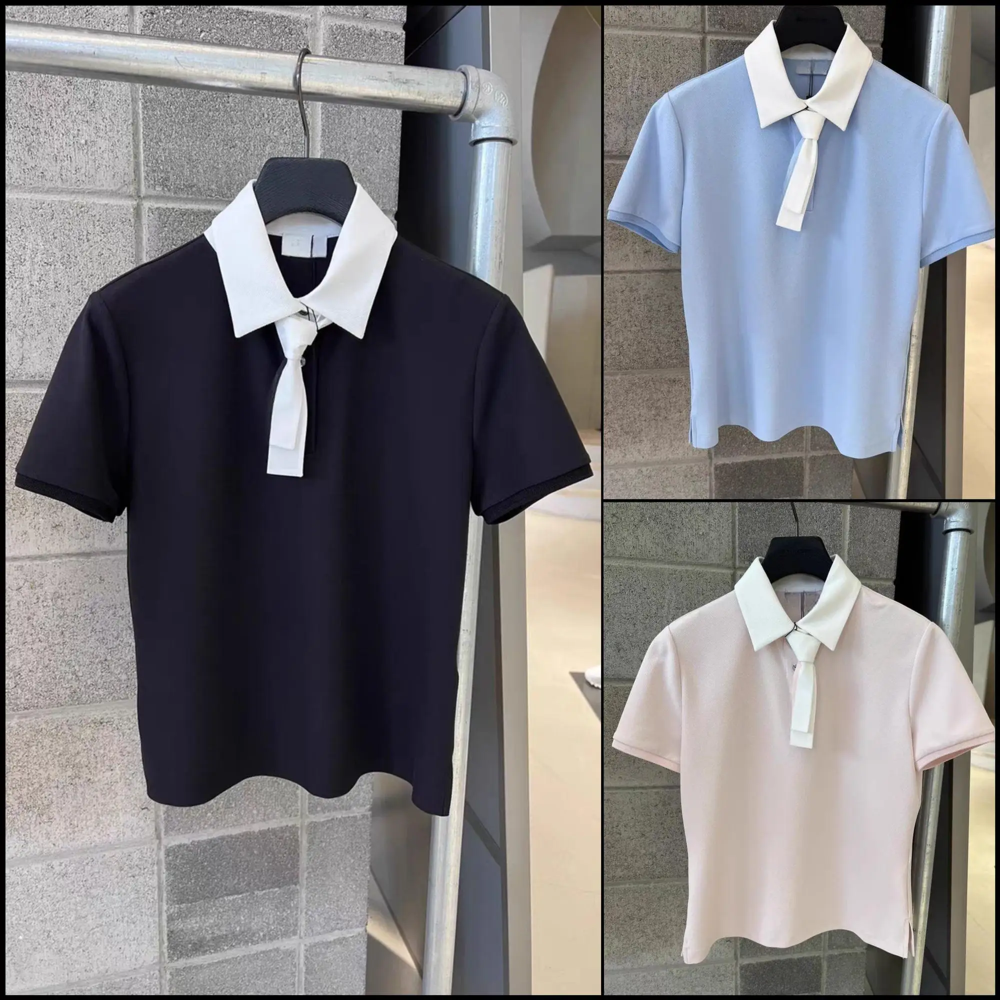 New Arrival Female Short Cropped Golf Polo Shirts Tie Decor Simple Versatile Short Sleeve Athletic Tops