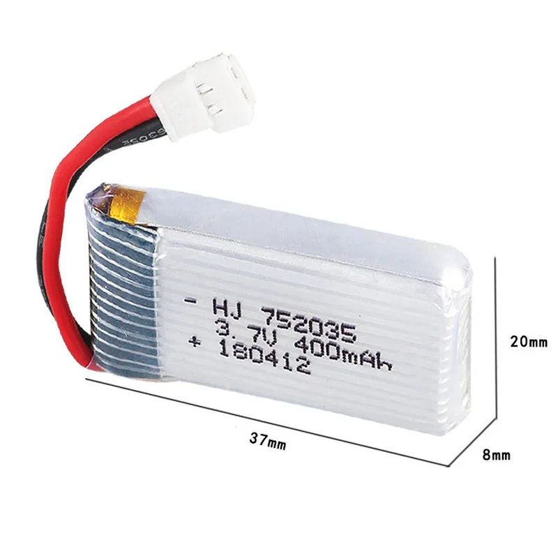 HJ752035 3.7V 400mAh Li-Po High Discharge Rate Battery designed for RC airplanes cars boats and other hobby models