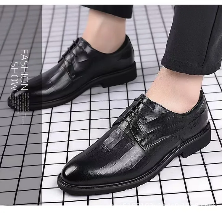 2026 Frühling Herbst Herren Schnürschuhe Business Casual Kunstleder Schuhe Geprägtes Design Versteckter Absatz Bequeme Anzugschuhe – Detail 12