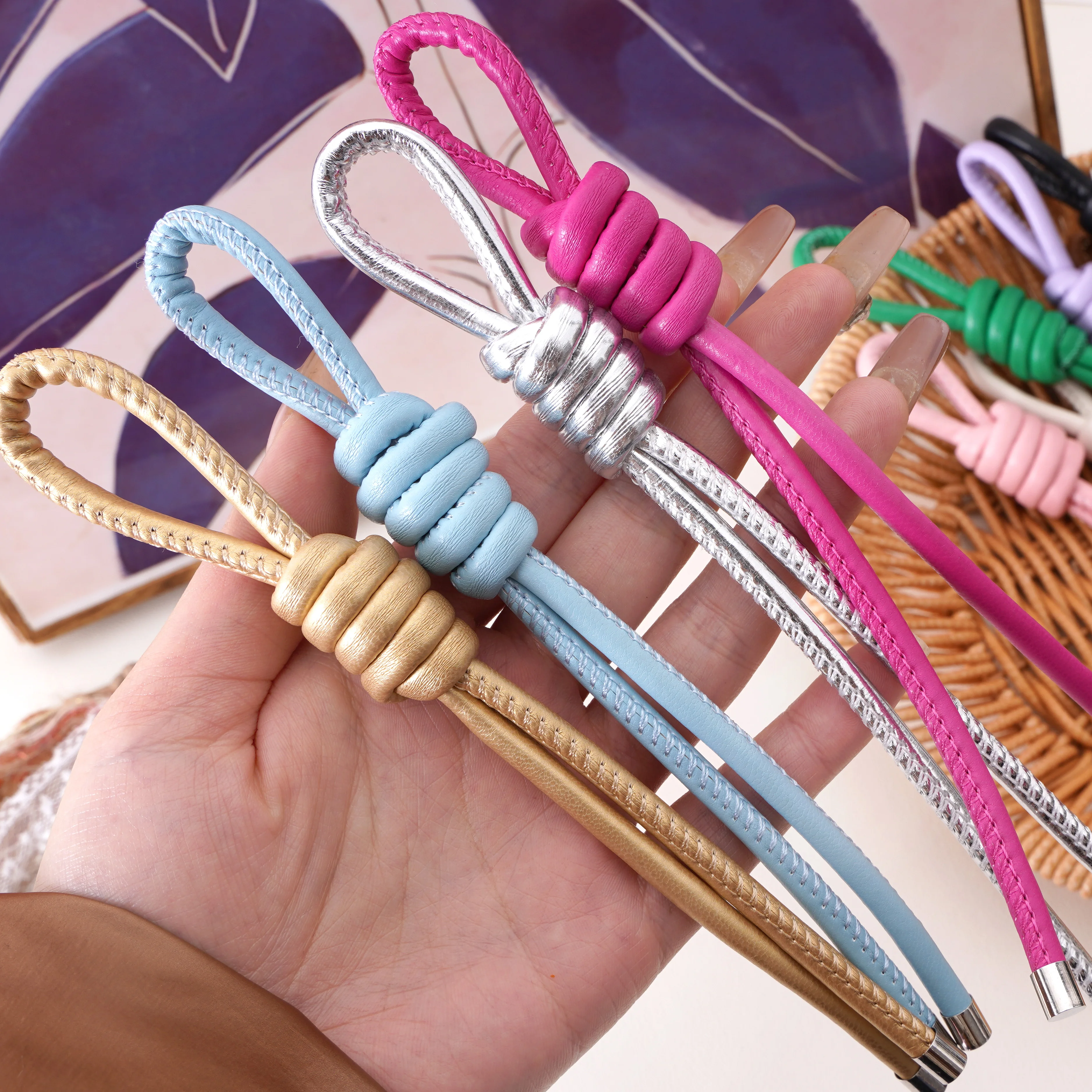 Premium Woven PU Leather Rope Keychain Creative Versatile Bag Charm DIY Handcrafted Chain Hanging Decoration Accessories ﻿