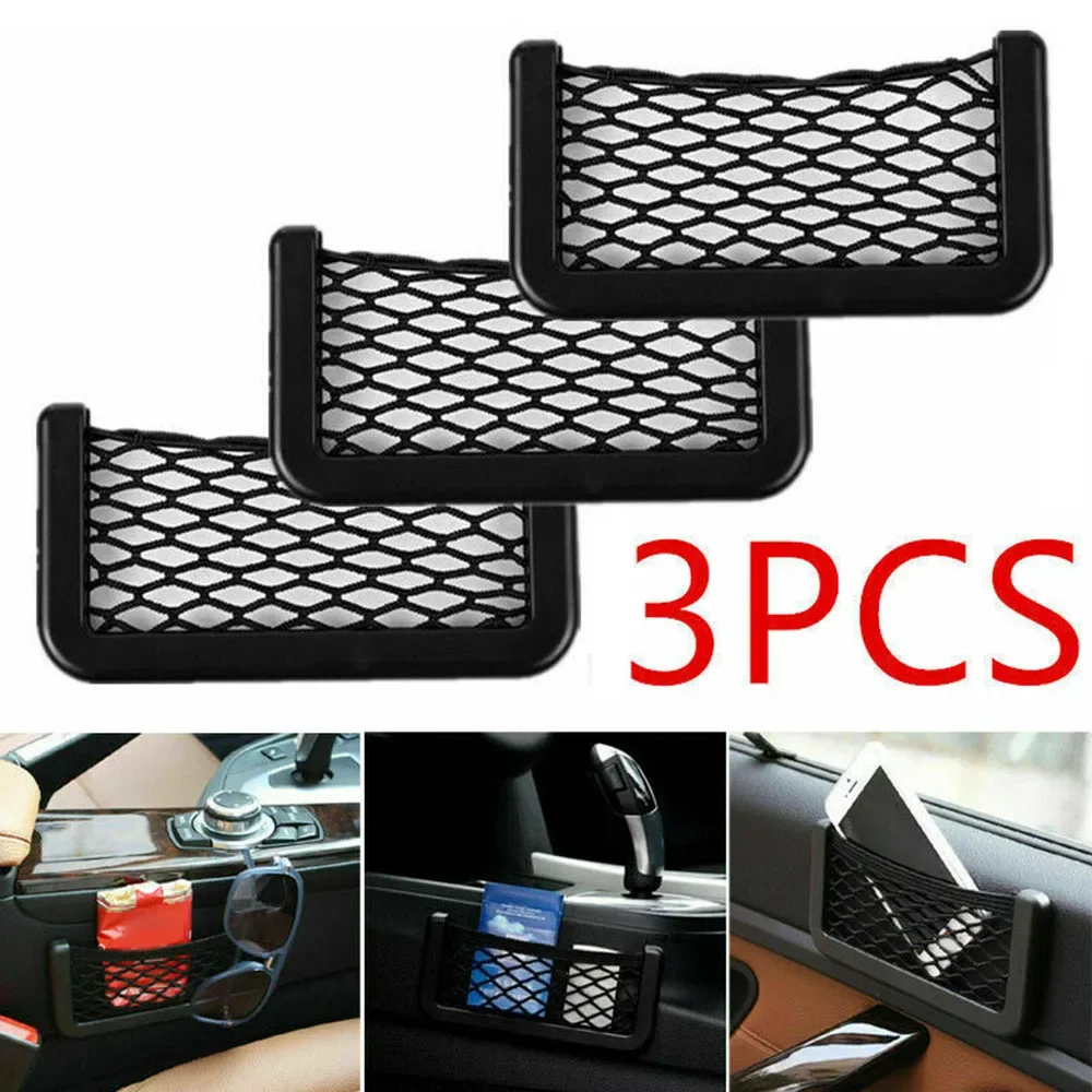 

3pcs Universal Car Organizer Mesh Storage Bag Net Pocket Phone Holder Net Auto Seat Side Interior Back Sundries Pocket Holder