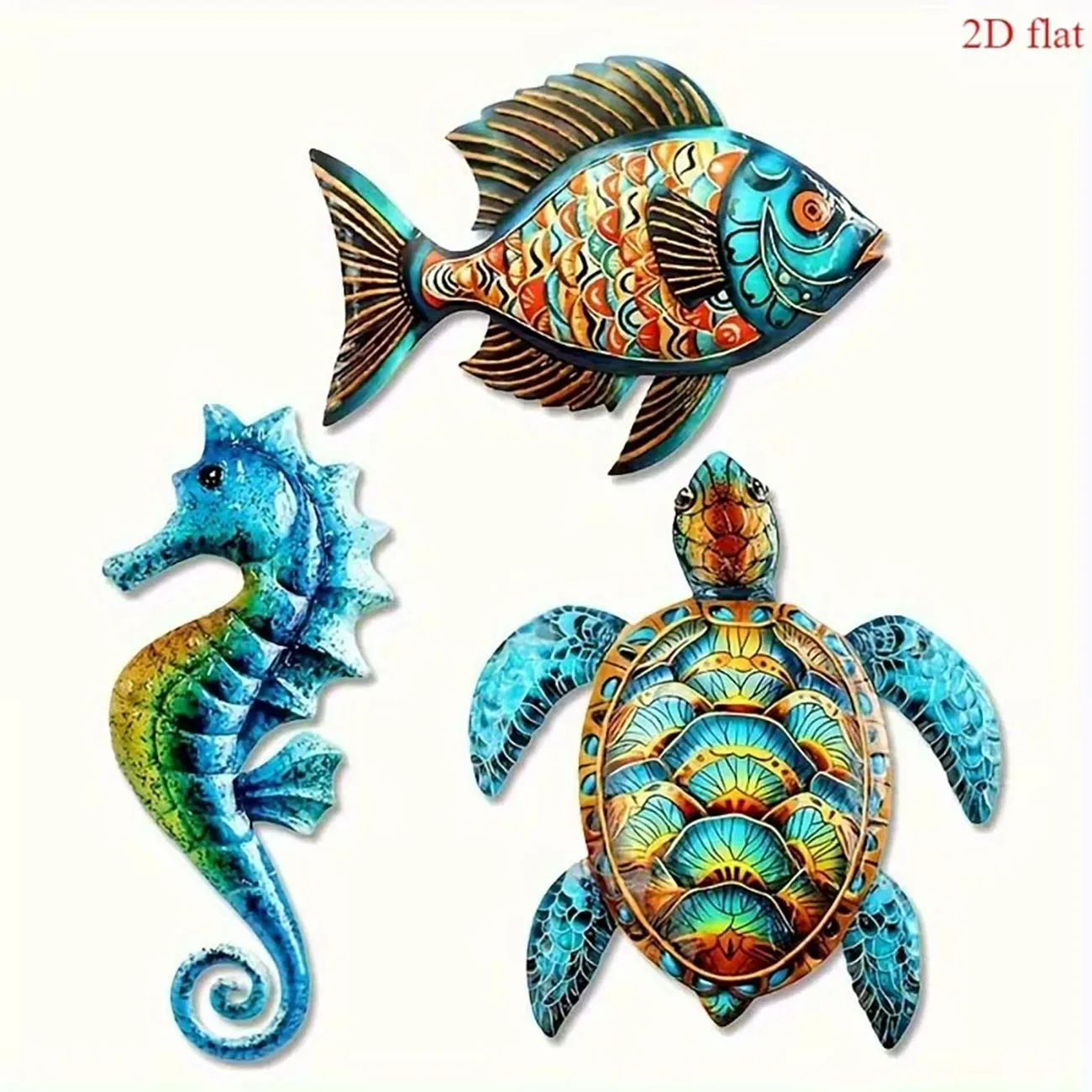 3Pcs Ocean Animal Wooden Wall Stickers With Double Sided Nano Tape, Coastal Home Wall Decor Ornament
