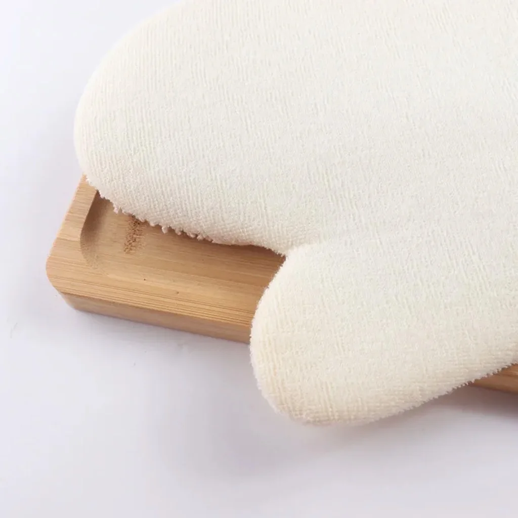 Premium Double-Sided Bathing Mitt - Rough Exfoliator & Gentle Terry Cloth – with Bamboo Draining Dish - Eco-friendly Skin Care view 3