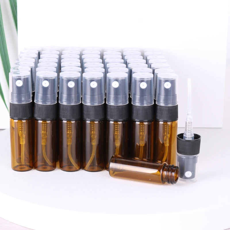 Hot sale 50/batch 3ml brown glass perfume bottle cologne essential oil ultra fine mist spray bottle mini travel essential
