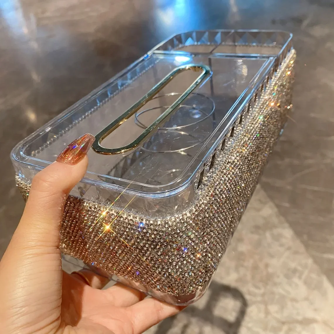 

Rhinestone Multifunctional Remote Control Storage Box Luxury Tissue Box Living Room Desktop Room Clutter Sorting Organization