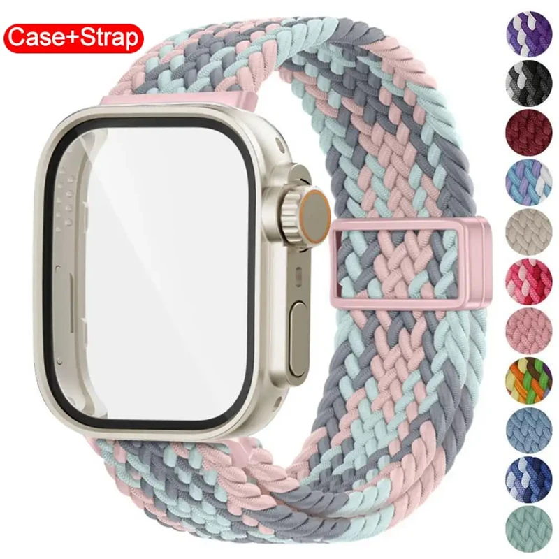 Nylon-Geflochtenes Armband + Gehärtetes Glas Schutzhülle für Huawei Fit 4/Fit4Pro Displayschutz Rahmenabdeckung Verstellbares Band für Huawei Fit 3