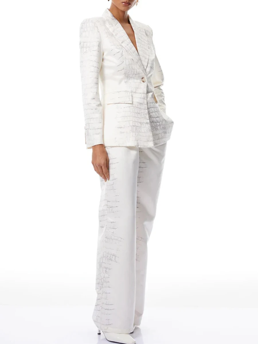 VGH Temperament Printing Slimming Two Piece Sets For Women Lapel Long Sleeve Top High Waist Pants Autumn Chic Set Female Style