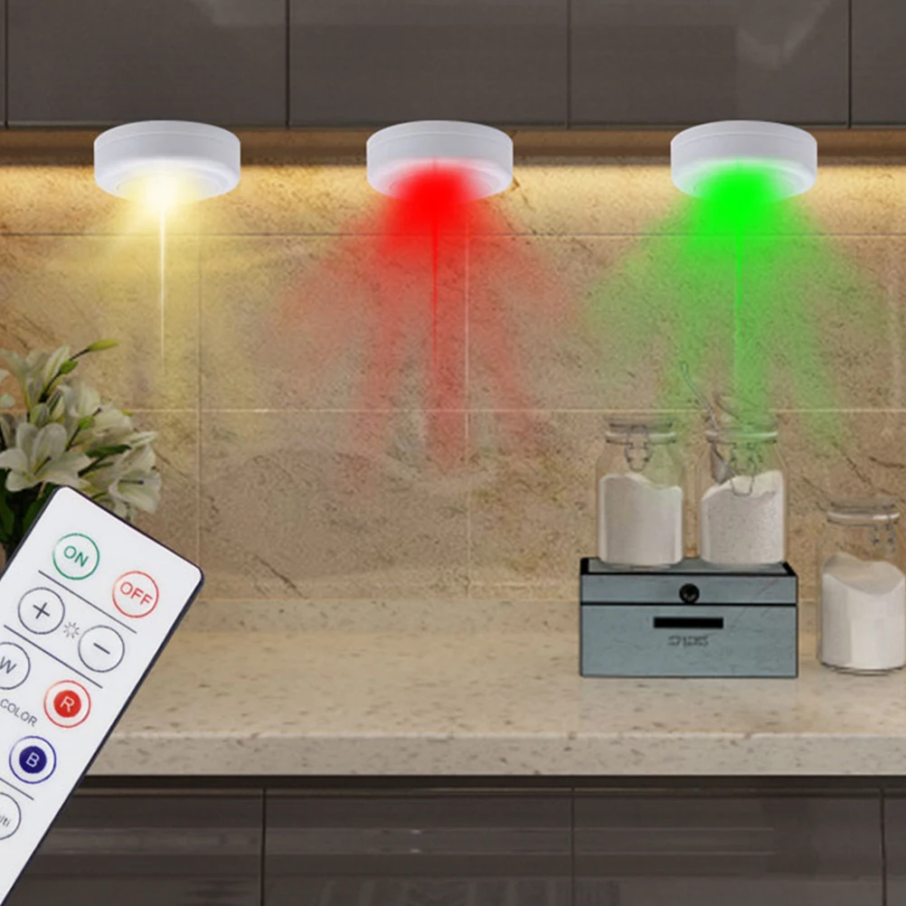 

4pcs Remote Control Night Light Kitchen Cupboard Operated Puck Lights LED Wireless Touch Changeable Color Small Size
