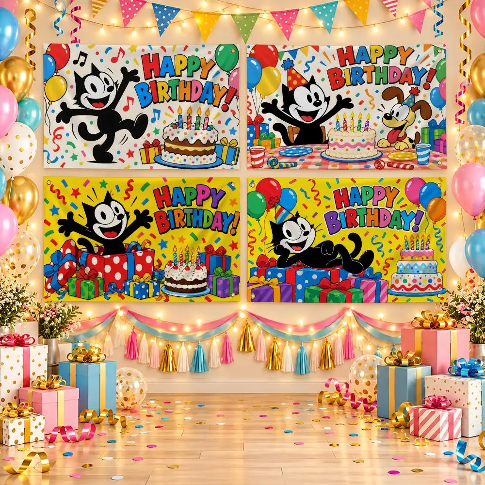 Cartoon Character Felix The Cat Flags Birthday Party Flags Decorative  Banner for Outdoor Garden  Party Home Wall Hanging Decor