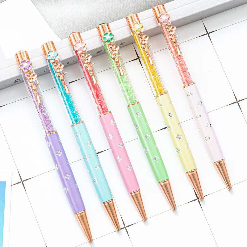 20PCS  Crystal ballpoint pen spot wholesale creative pearl flower pen clip gift top diamond metal pen