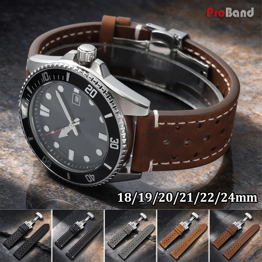Racing Cowhide Leather Watchbands 18mm 19mm 20mm 21mm 22mm 24mm Watch Straps Breathable Quick Release Band for Seiko for Rolex