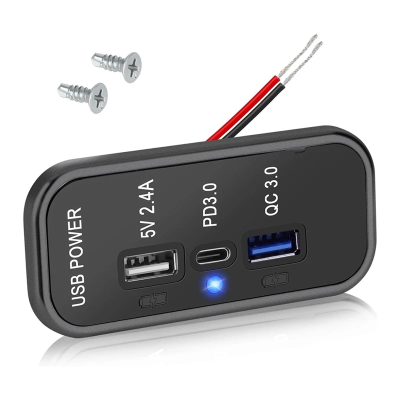 3 Ports 12V USB-Steckdosenladegerät, PD3.0 Typ C, QC 3.0 USB A & 2,4A USB A Schnellladegerät-Buchsenadapter für Car Marine-PZZW