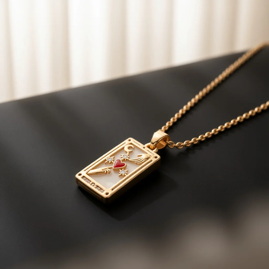 Vintage Tarot Rectangular Inlaid Crystal Pendant Necklace Elegant Glossy Daily Dating Party Jewelry For Young Women Ladies