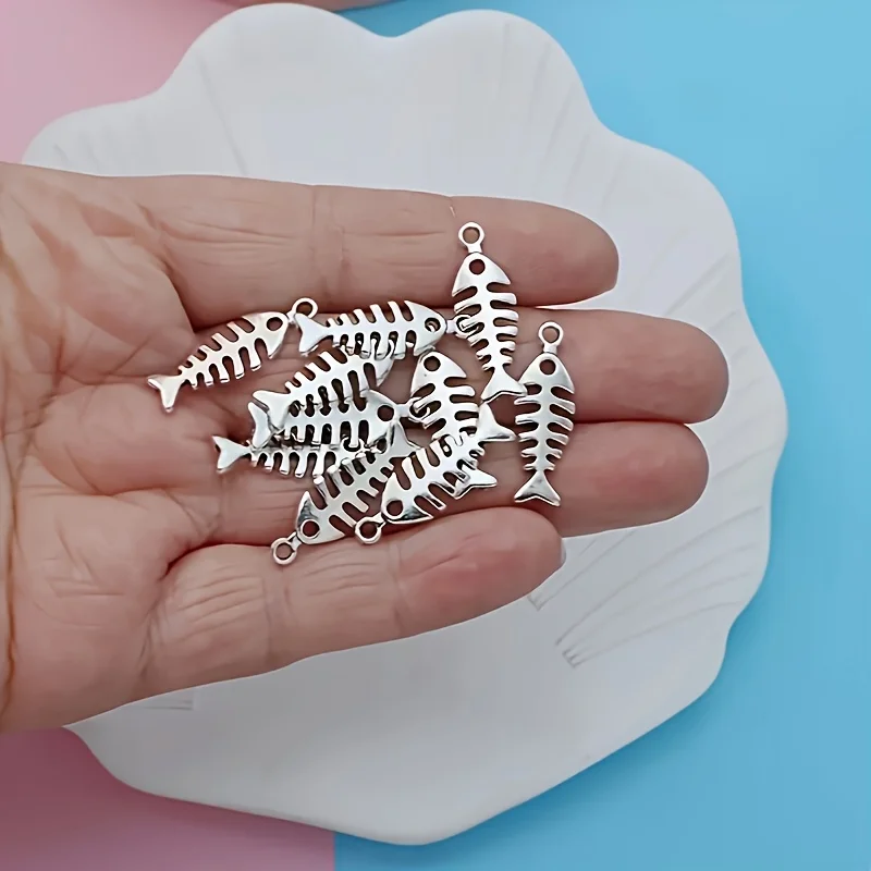 50 قطعة قلادة على شكل هيكل السمكة من سبائك الفضة العتيقة، مجوهرات عصرية مناسبة لصنع المجوهرات بنفسك، أقراط على شكل سوار وقلادة