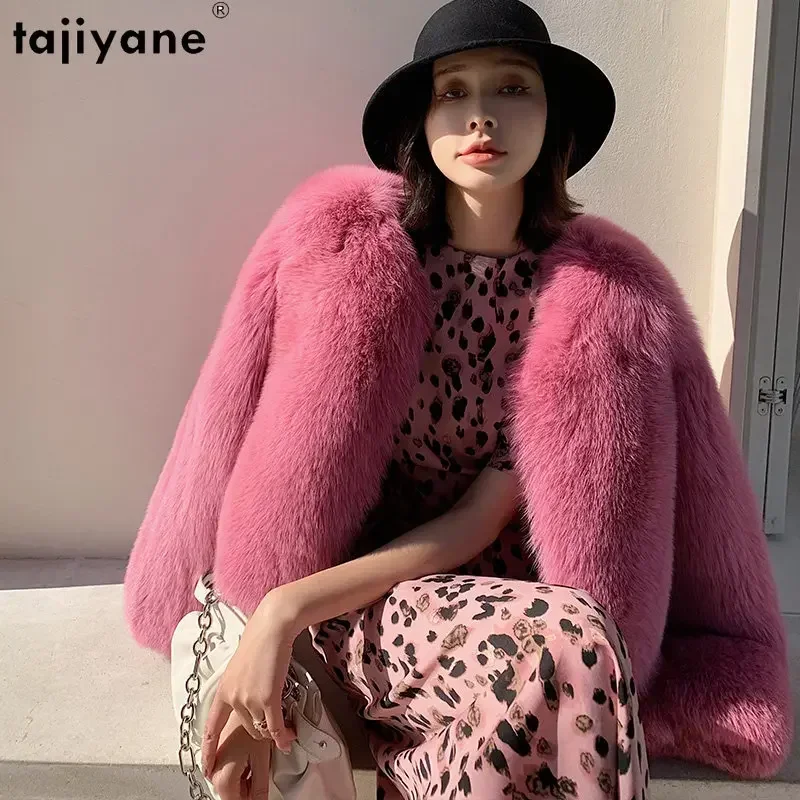 

Tajiyane Real Fox Fur Pink Fur Coat New Winter Womens Fox Fur Coats High Street Short Fur Jacket for Women Jackets Veste Femmes