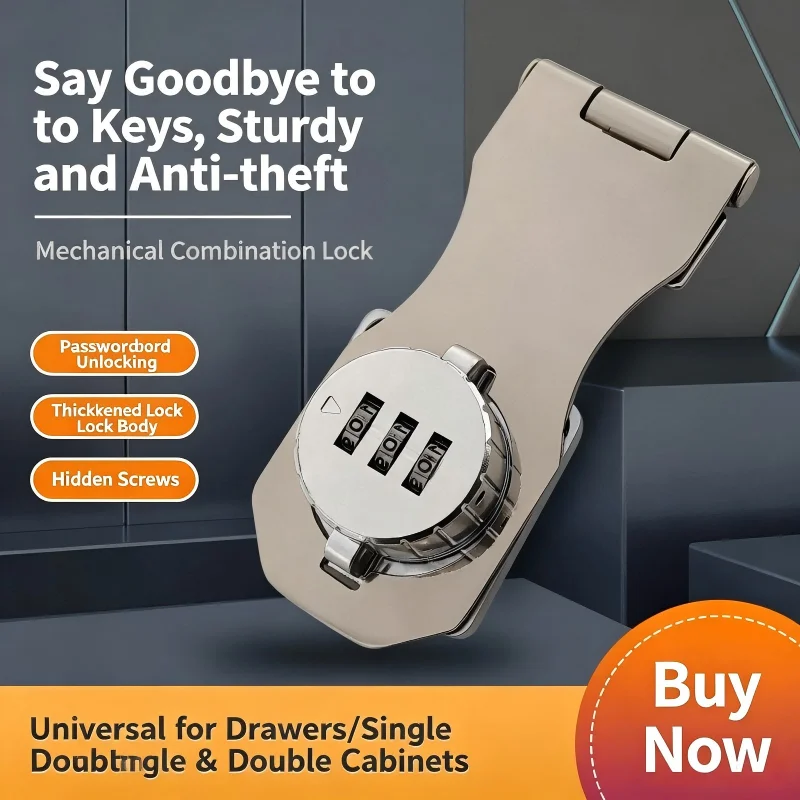 No Drill Zinc Alloy Password Hasp Lock Anti-Theft Combination Lock Latch for Cabinet Wardrobe Fridge Sliding Door，Black