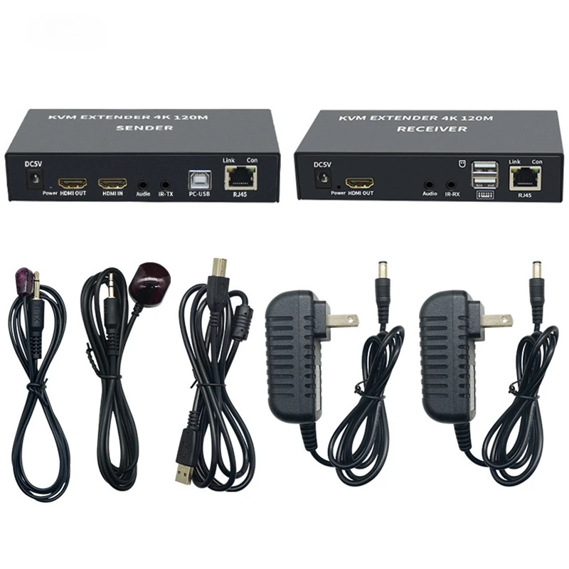 4K USB KVM Extender 120M over Cat6 KVM Extender HD RJ45 Over Lan Network KVM HDTV Extender with USB For Mouse Keyboard