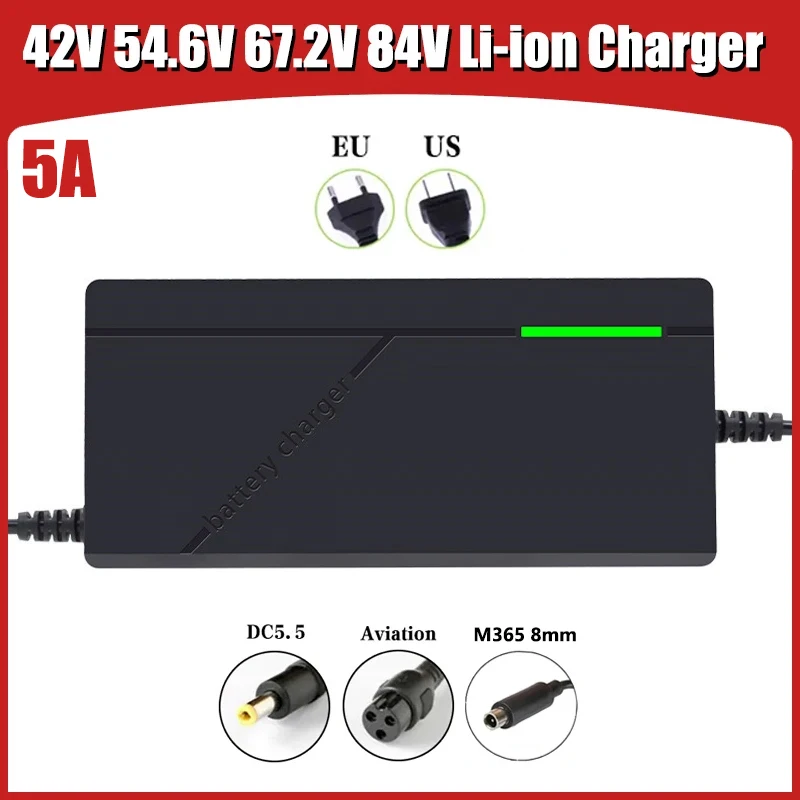 전기 자전거 스쿠터용 리튬 이온 배터리 충전기, 고속 충전, 42V, 54.6V, 67.2V, 84V, 5A, 36V, 60V, 72V, 48V