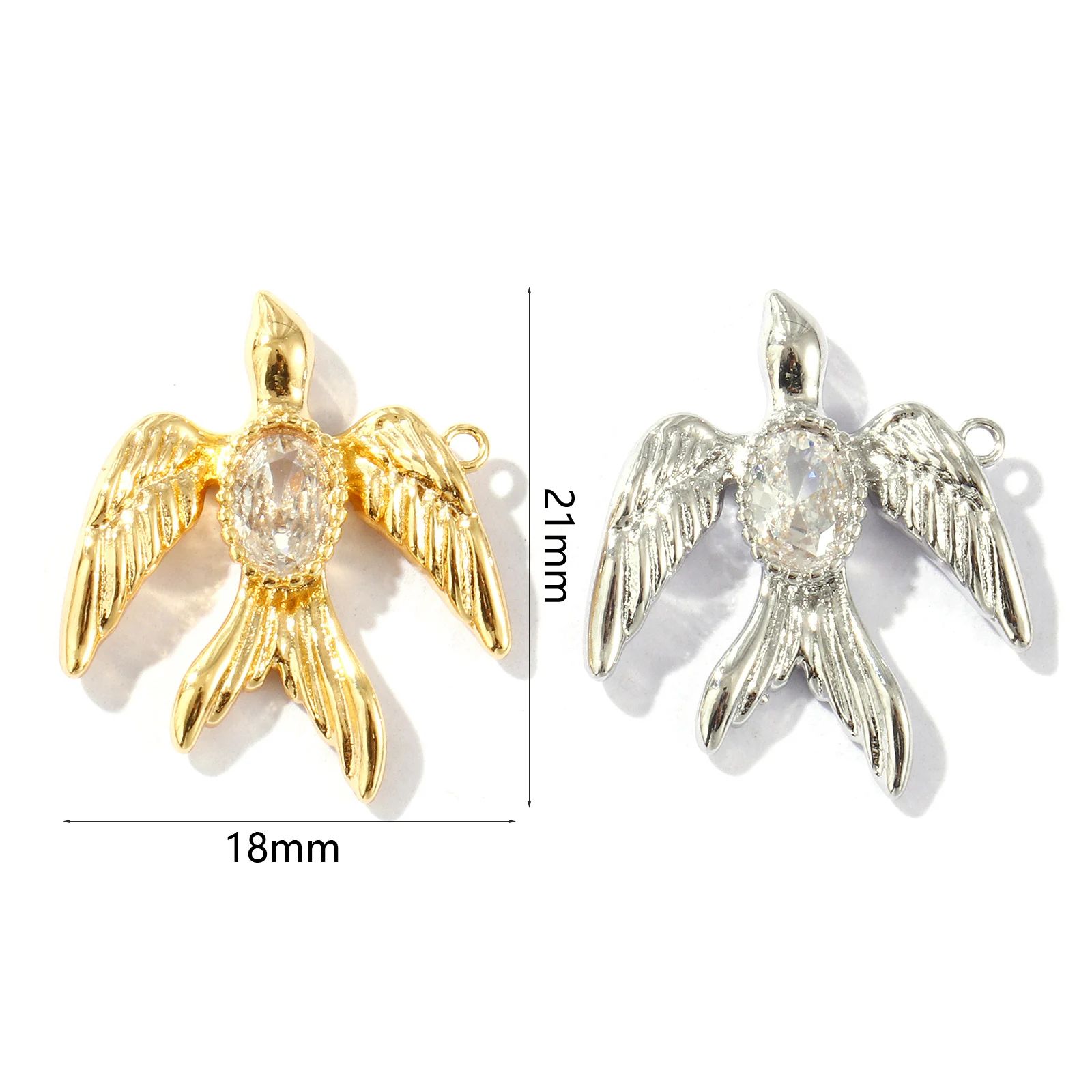 2pcs Brass Charms Multicolor Swallow Bird Clear Cubic Zirconia Pendants DIY Necklace Women Party Jewelry Findings 21mm x 18mm