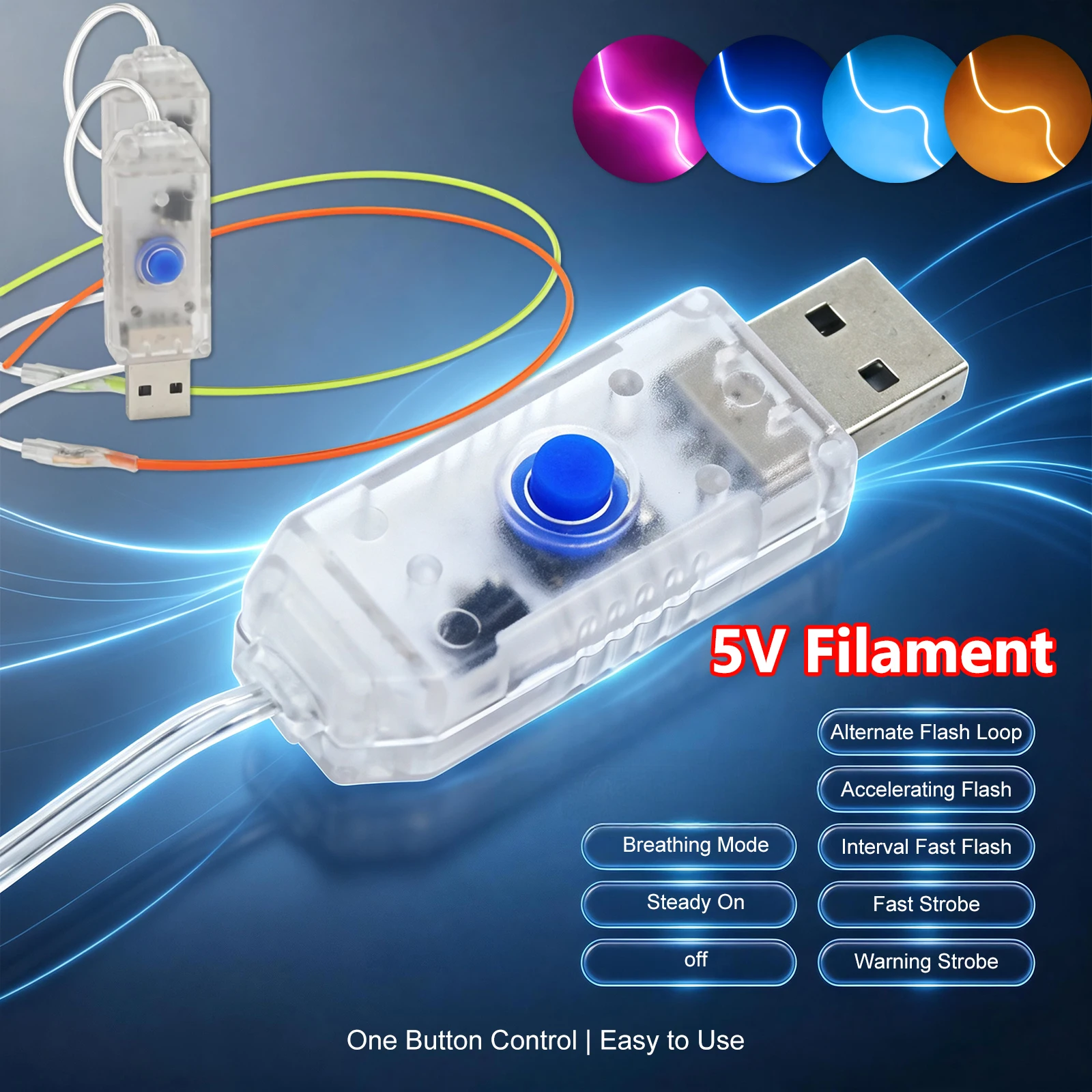 USB LED Filament Flexible DC 5V 360° Luminous Bendable Edison Bulb Lamp Parts 8 Lighting Modes Diode Lighting Strip Decoration