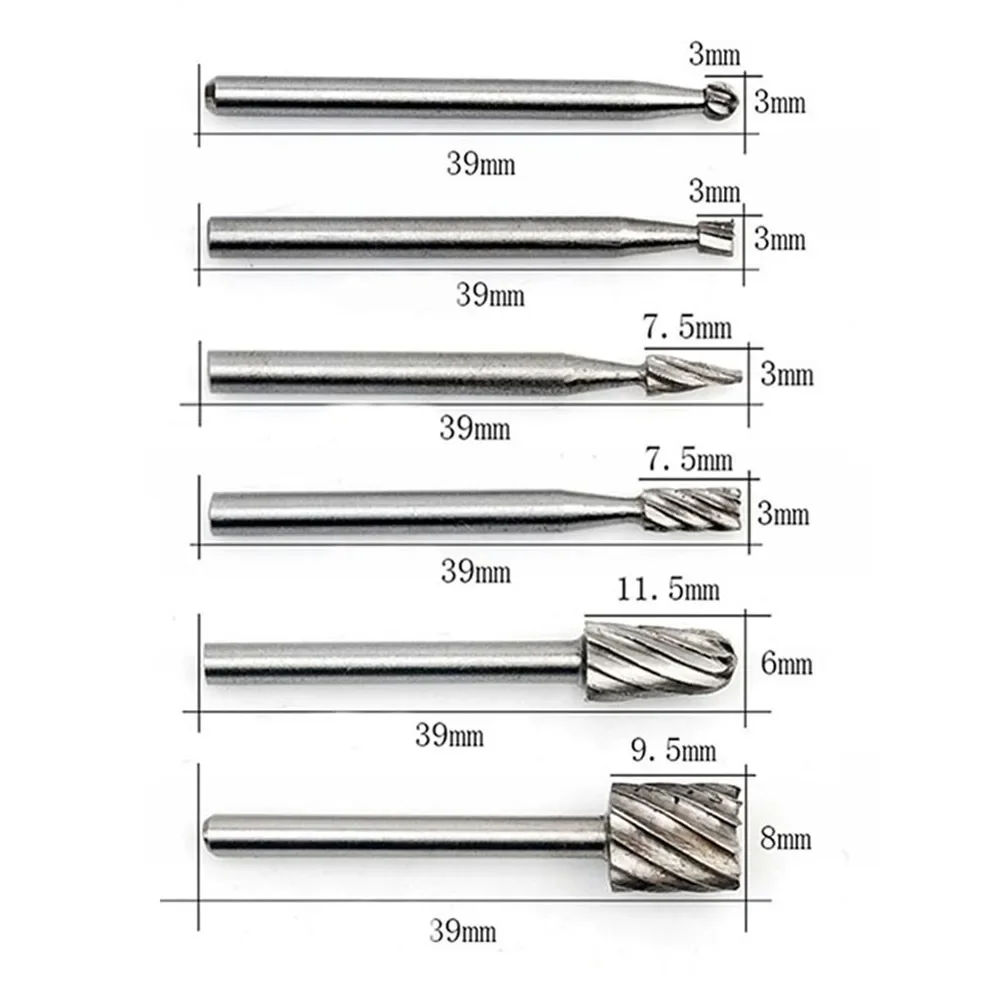 6pcs HSS Router Drill Bits Kit Rotary Burrs Tool Wood Metal Carving Milling Cutters Dremel Rotary Tools Mini Drill Bit Abrasive