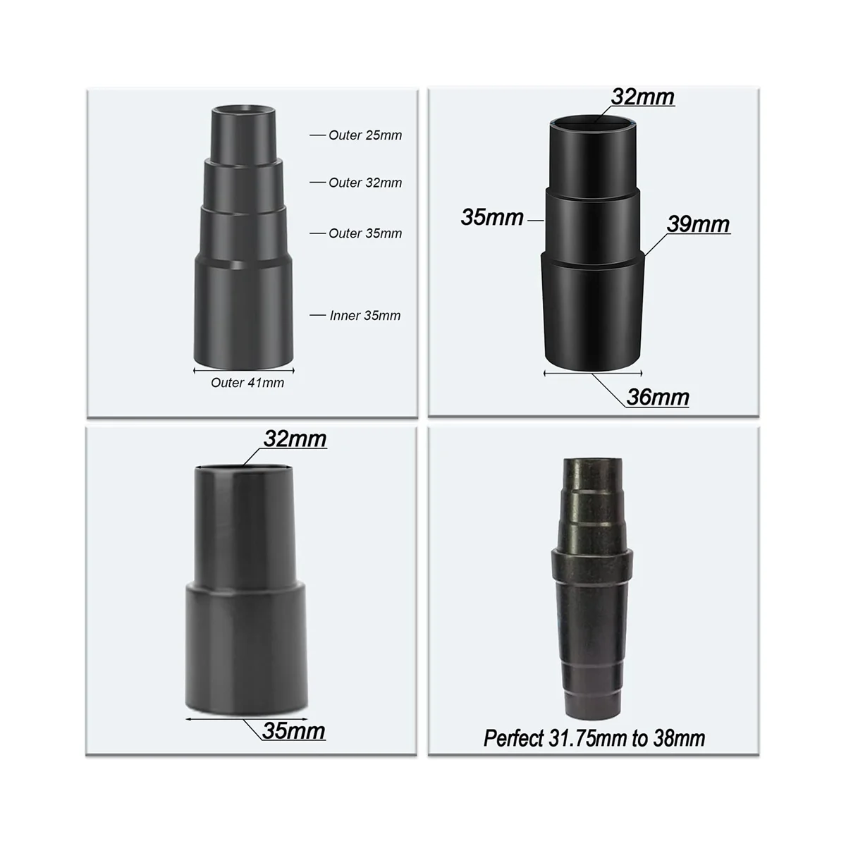 A09G-Адаптер вакуумного шланга 1-1/4 дюйма или 1-1/2 дюйма Редуктор соединителя шланга от 35 мм/38 мм/42 мм до 32 мм от 1 3/8 дюйма до 1 1/4 дюйма