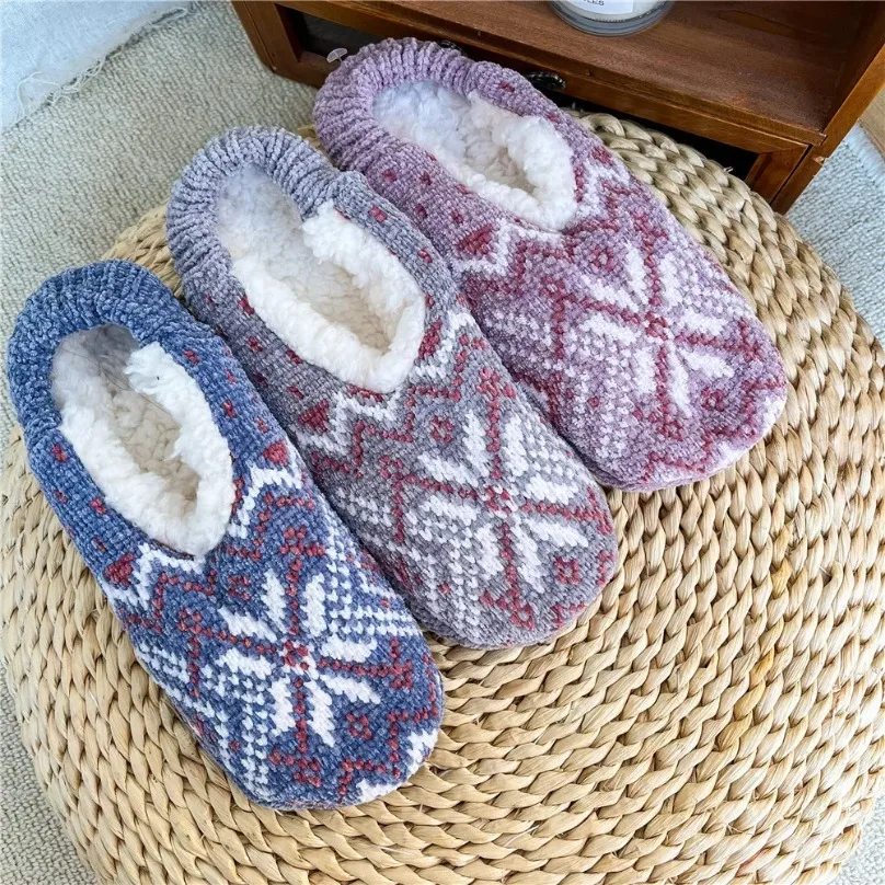 Zimowe ciepłe kapcie damskie Fuzzy Soft Contton Plush Furry Anti Slip Grip Sole Indoor Home Fluffy Female room Shoes House Slipper