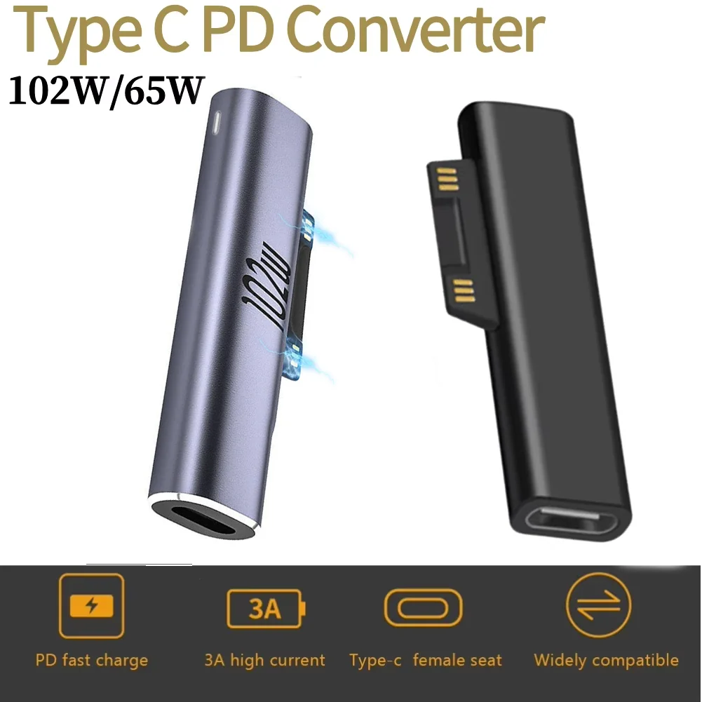

Magnetic Charger for Surface - 102W USB-C Female to Magnetic Male Charging Adapter, Type-C PD Power Charger Accessory for Micros