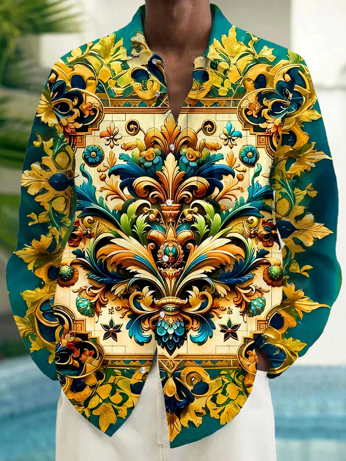 

Men's 3D printed luxury long-sleeved shirt. Spring and autumn polyester fabric casual wear. Lapel casual shirt.