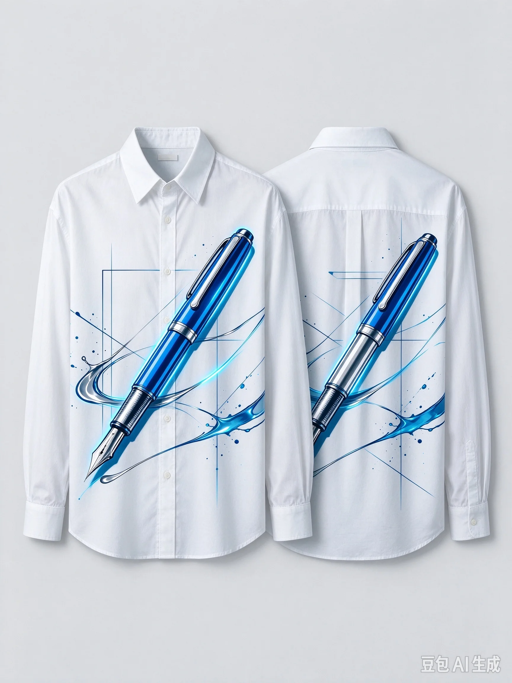 Unisex Pen Print Long Sleeve Shirt, Loose Casual Button Down Shirt with Front & Back Pattern for Men Women Streetwear