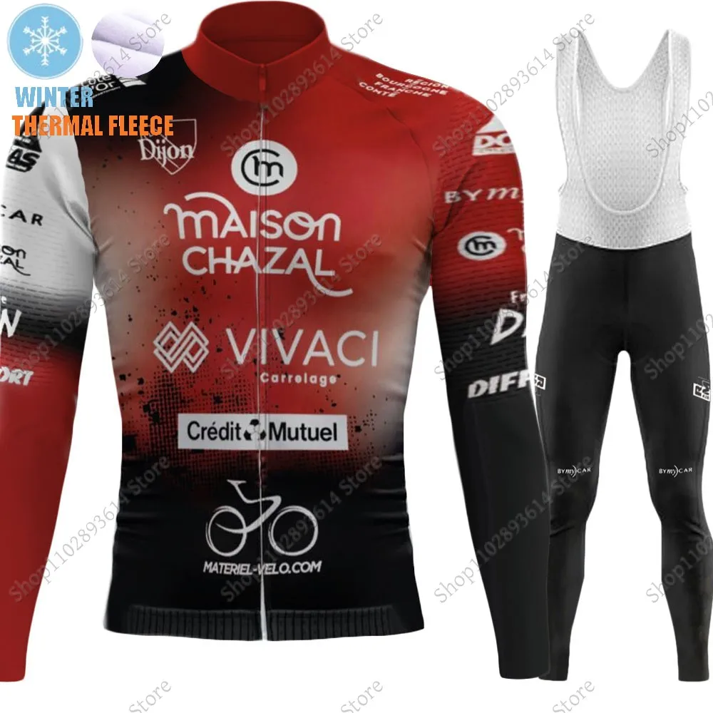 2024 Team SCO Dijon Cycling Jersey Set Men Winter Long Sleeve Cycling Clothing Suit MTB Bike Road Pants Bib Maillot