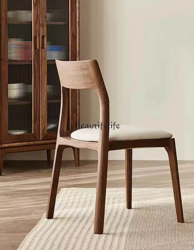 

Solid wood dining chair Nordic modern North American black walnut chair full log