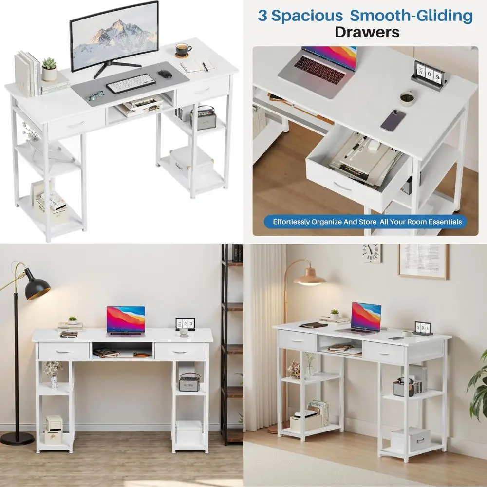 

Desk with Storage Fabric Drawers-48 Inch Home Office Computer Desk for Small Space Bedroom,Modern Study Work Gaming Writing Tabl
