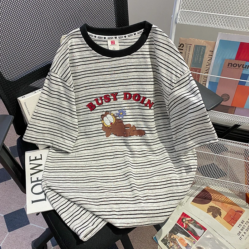 

Luxury Cotton Striped ort Sve T-irt ex Summer Faion Brand DK Mesa round Ne Cool Sle Pure Cotton Men's Wom...