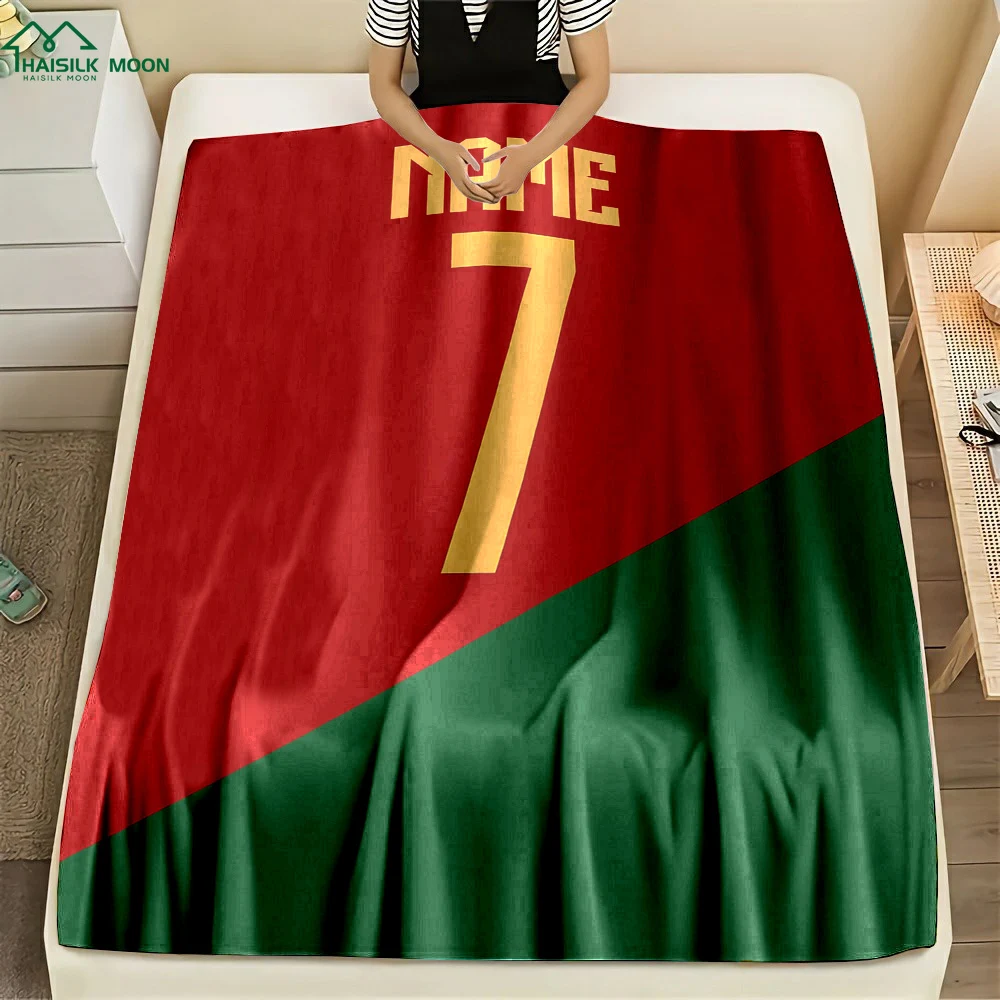(Memo u Name) Customized Name Personalized Blanket Star Jersey Print Warm and Comfortable Blanket for Adults and Children Gifts