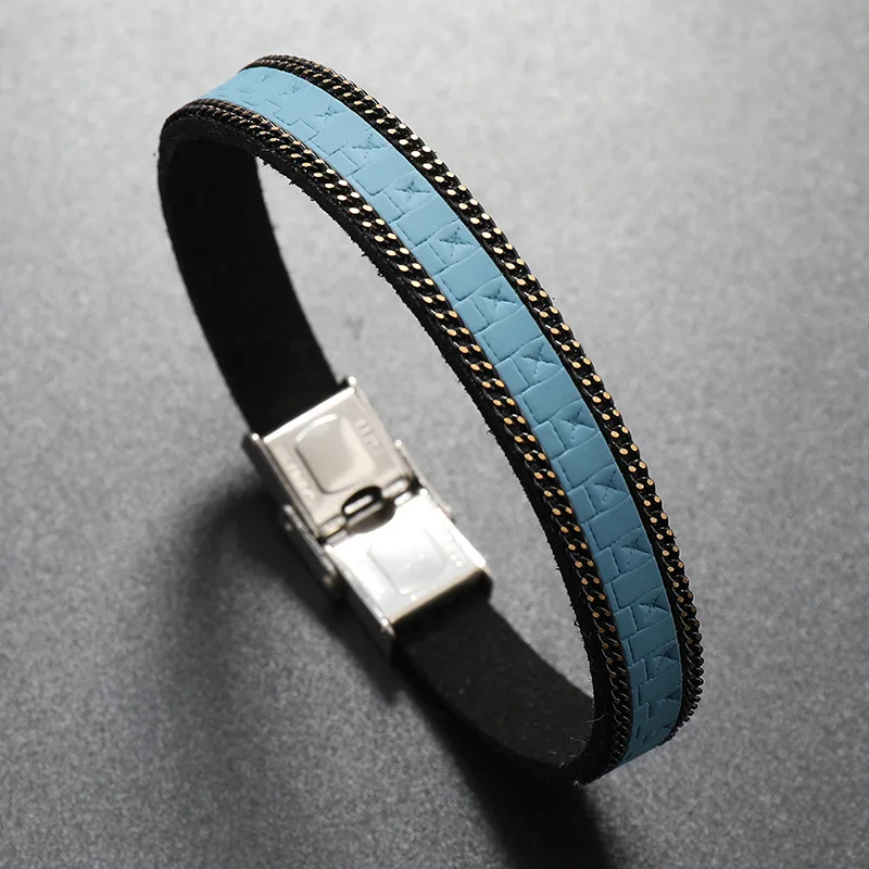 Punk Retro PU Leather Bracelet Men Fashion Stainless Steel Buckle Bracelets Luxury Jewelry Accessories