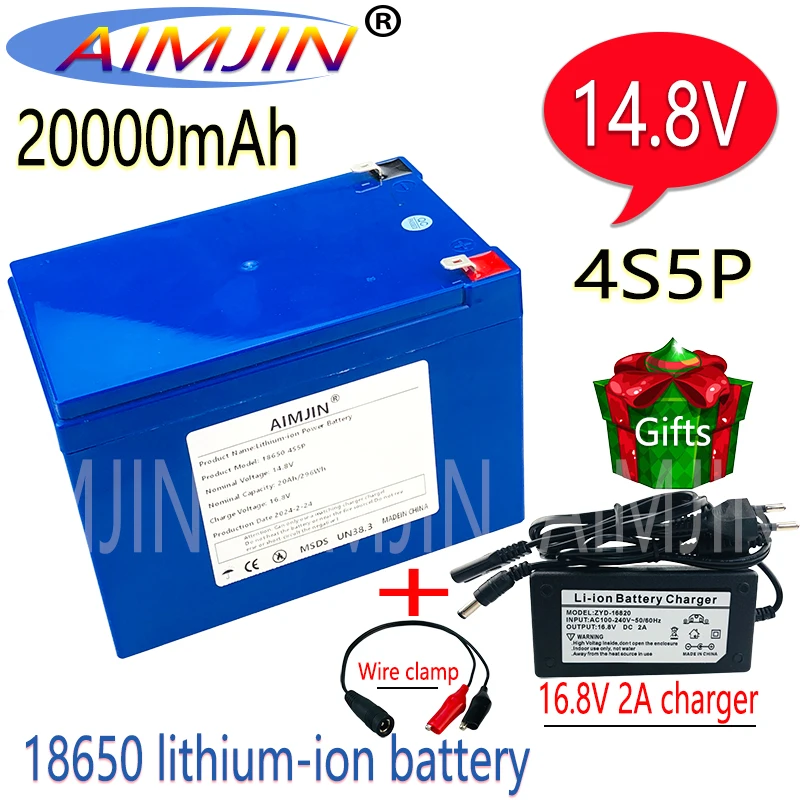 Batería de iones de litio de 20Ah, 4S5P, 14,8 V, 20000mAh, adecuada para equipos de 16,8 V, inversor de alta potencia, célula Solar para automóviles turísticos