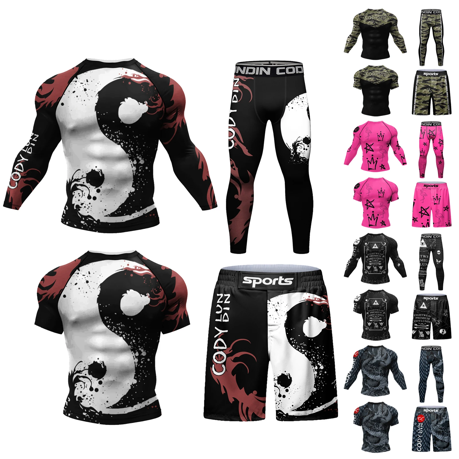 Cody Lundin Men\'s Compression Boxing Set Tracksuit jiu jitsu Bjj Rashguard Training Sportsuit Male Sublimation Fightwear Kits