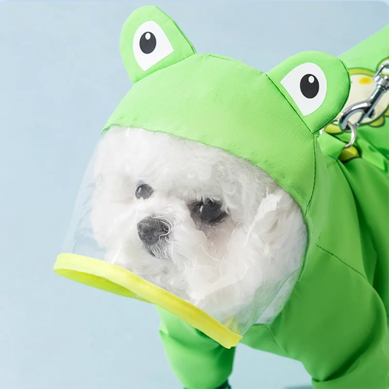 

Teddy Frog Raincoat Pet Summer Four Legs Outdoor Clothes Small and Medium Dogs Tractable Hooded Waterproof Rain Poncho
