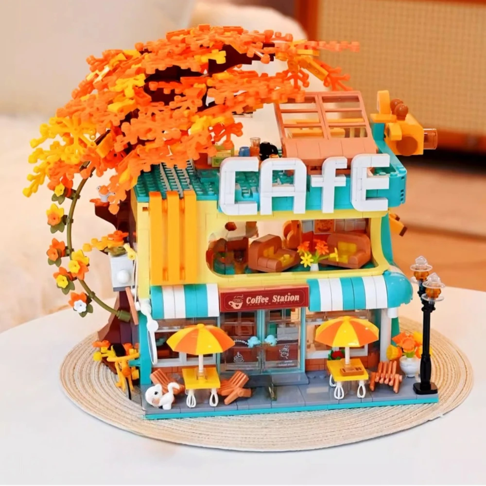 ชุดตัวต่อบล็อกร้านกาแฟฤดูใบไม้ร่วงใหม่ MOC 2026 ของเล่นสร้างสรรค์ร้านน้ำดื่มสำหรับเด็ก ของขวัญวันเกิดและวันหยุด