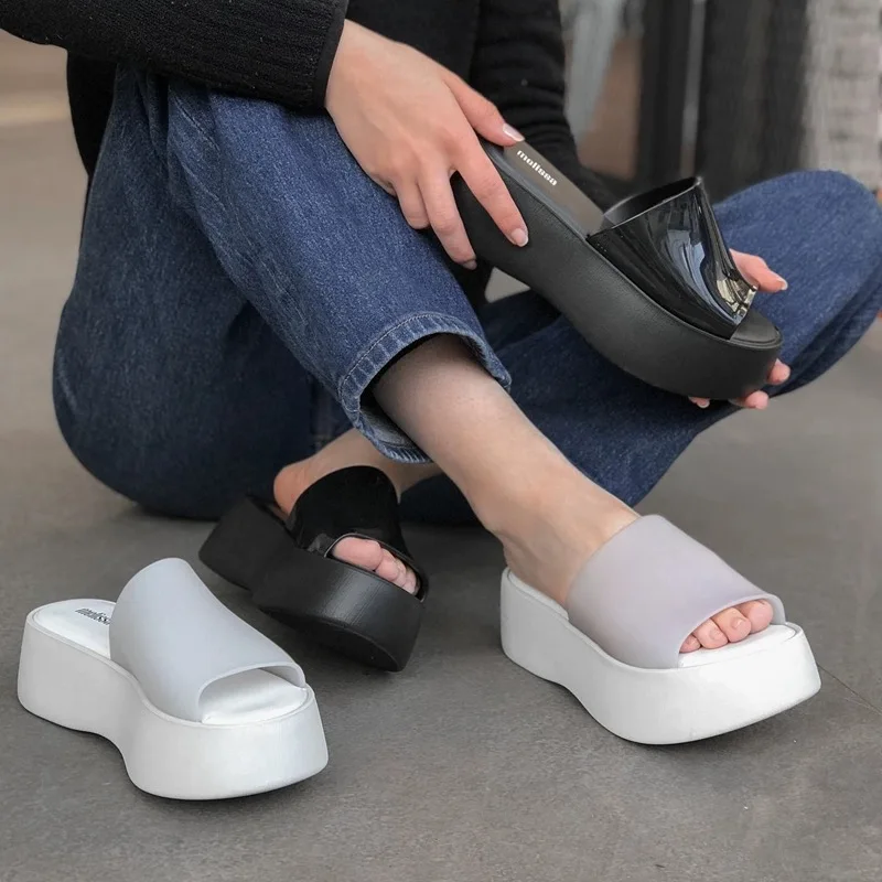 Mini Melissa Sandal Summe damskie kapcie koturny plażowe klapki modne wysokie obcasy damskie buty z grubymi zjeżdżalniami Mujer