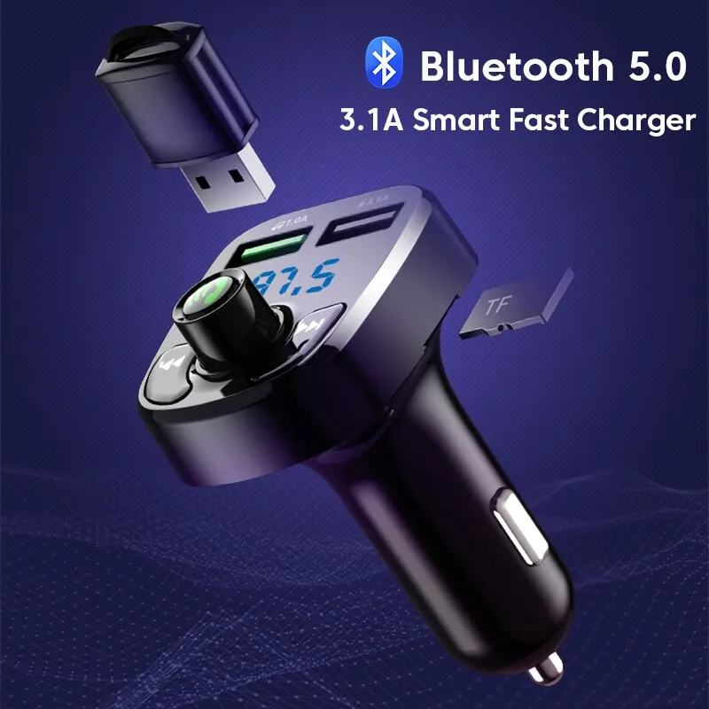 LED MP3 Car Bluetooth FM Hands-Free Bluetooth-compaitable 5.0 Transmitter 3.1A QC3.0 PD Type C Dual USB Car Charger