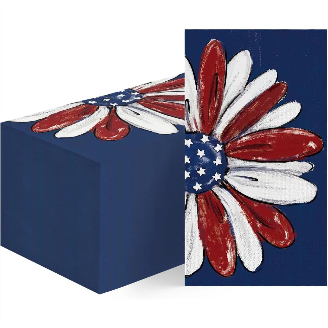 

100 Pack Disposable Paper Napkins for 4th of July Patriotic Party Decorations with Blue Red Flower Design