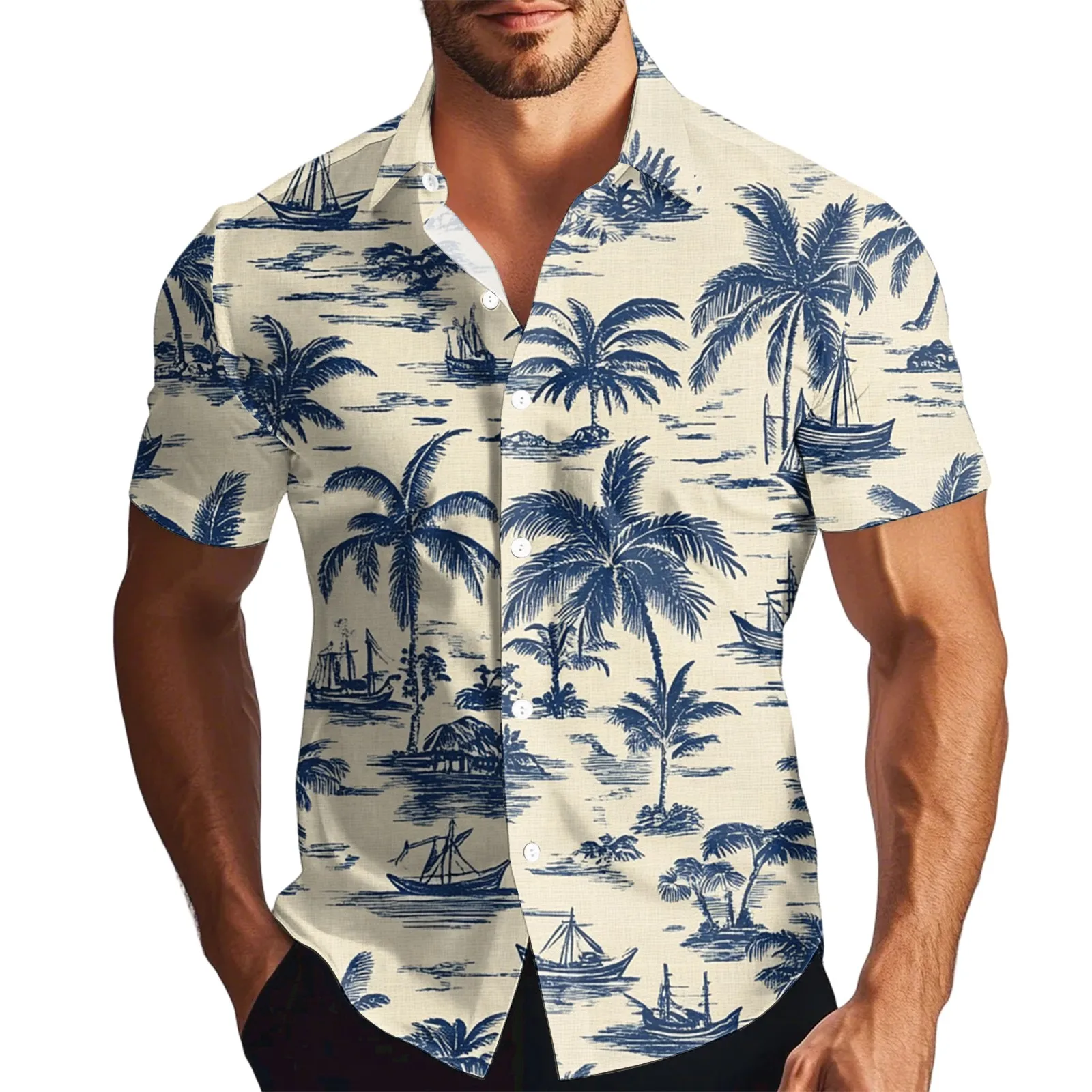 

Summer T Shirt Man Printed Men'S Fashion Printed Satin Short Sleeve Shirt Top Single Breasted Casual Shirts For Man 여름상의