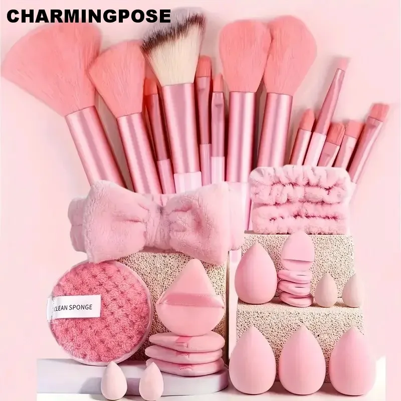 Juego de brochas de maquillaje de 33 piezas, brochas profesionales suaves para mezclar bases y sombras de ojos, kit cosmético completo para mujeres - Ideal Xmas B