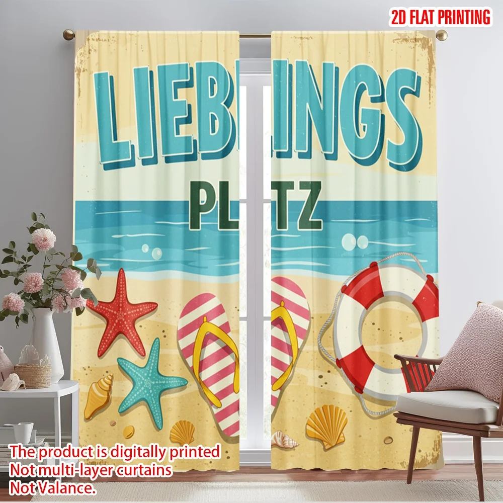 

2pcs 2D flat printing Drapes Favorite Place Beach Fun Polyester Without Electricity Festive Wall Decor Use for Parties and